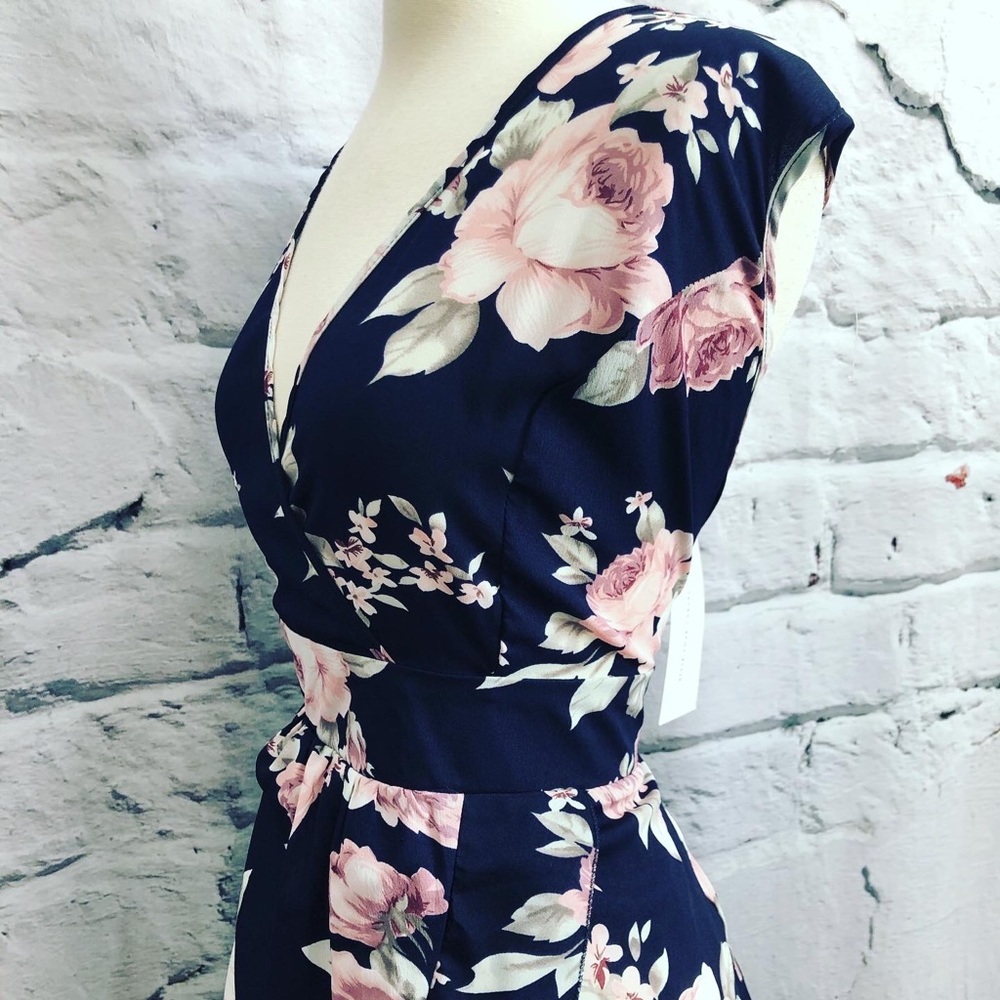 SOLDNWT Rose Gal Navy Blue Pink High Low Dress - Picture 2 of 5